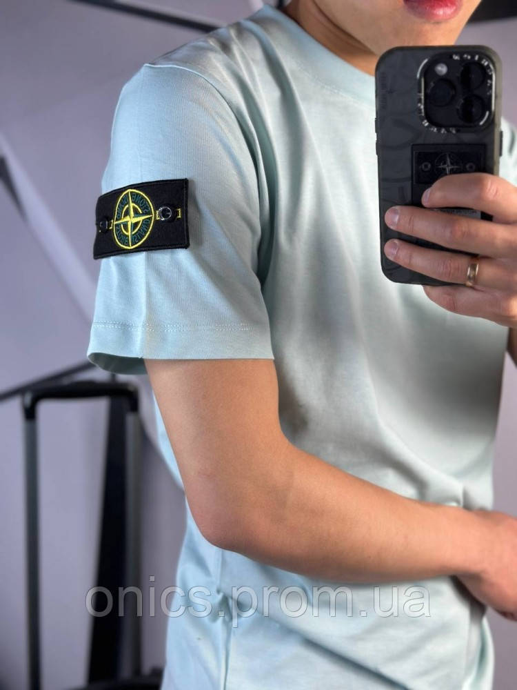 Комплект шорты и футболка Stone Island голубого цвета mk006 хорошее качество - фото 3 - id-p1946529490