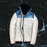 Куртка зимняя белого цвета с голубыми розами 7-378 хорошее качество