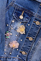Куртка джинсова дитяча (1-3 роки) з квіточками та намистинами гарна якість