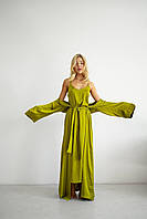 Элегантная комфортная женская одежда для дома длинный шелковый халат Anetta зеленого цвета ткань шелк армани