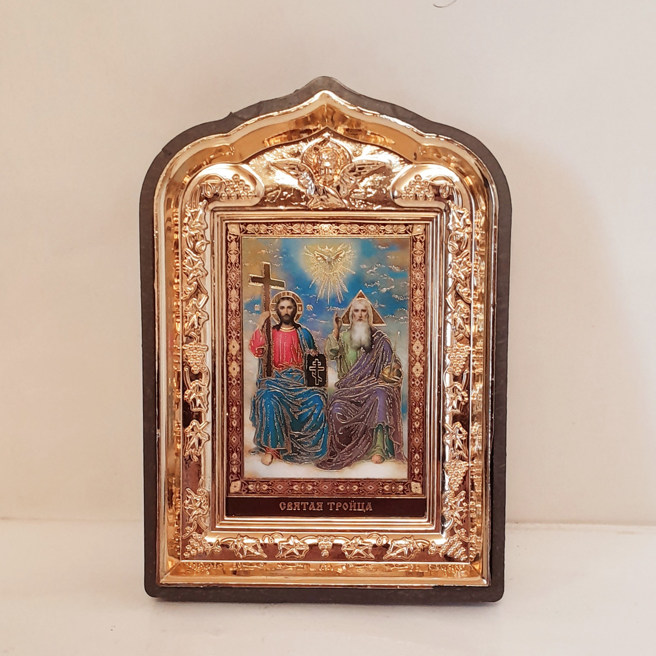 Ікона свята Трійця, лик 6х9, у пластиковій чорній рамці