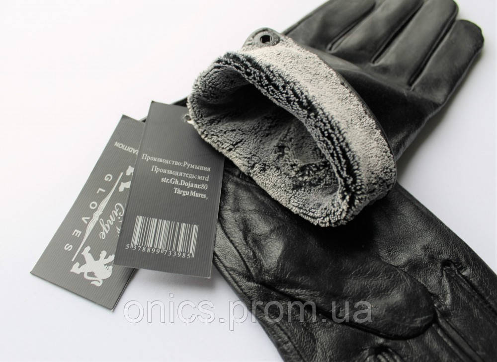 Мужские кожаные перчатки, подкладка махра черные хорошее качество - фото 1 - id-p1946556044