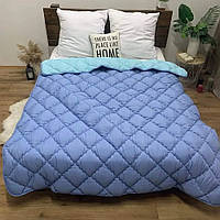Одеяло зимнее стеганое, гипоаллергенное двустороннее синее с голубым одеяло с холлофайбером, евро