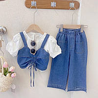 Костюм для девочки детский, рубашка с корсетом джинсы, котон и джинс