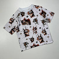 Біла футболка з принтом лисичок для хлопчика з матеріалу кулір р. 104-170
