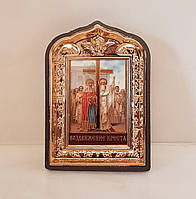 Ікона Воздвиження хреста, лик 6х9, у пластиковій чорній рамці