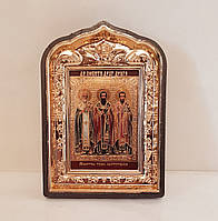Ікона Молитва трьом святителям, лик 6х9, у пластиковій чорній рамці