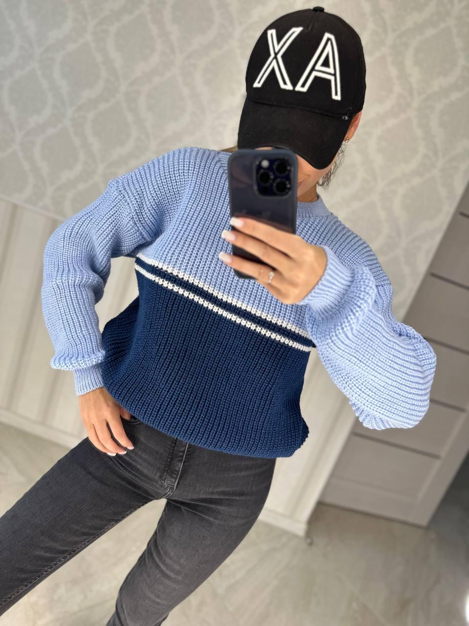 Светр жіночий машинне в'язання зі смугою вовна, фото 1