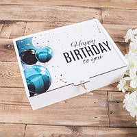Коробка декоративна " happy birthday (сині кулі) " (розмір м)