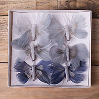 Метелики з пір'я 8см сіро-голубі