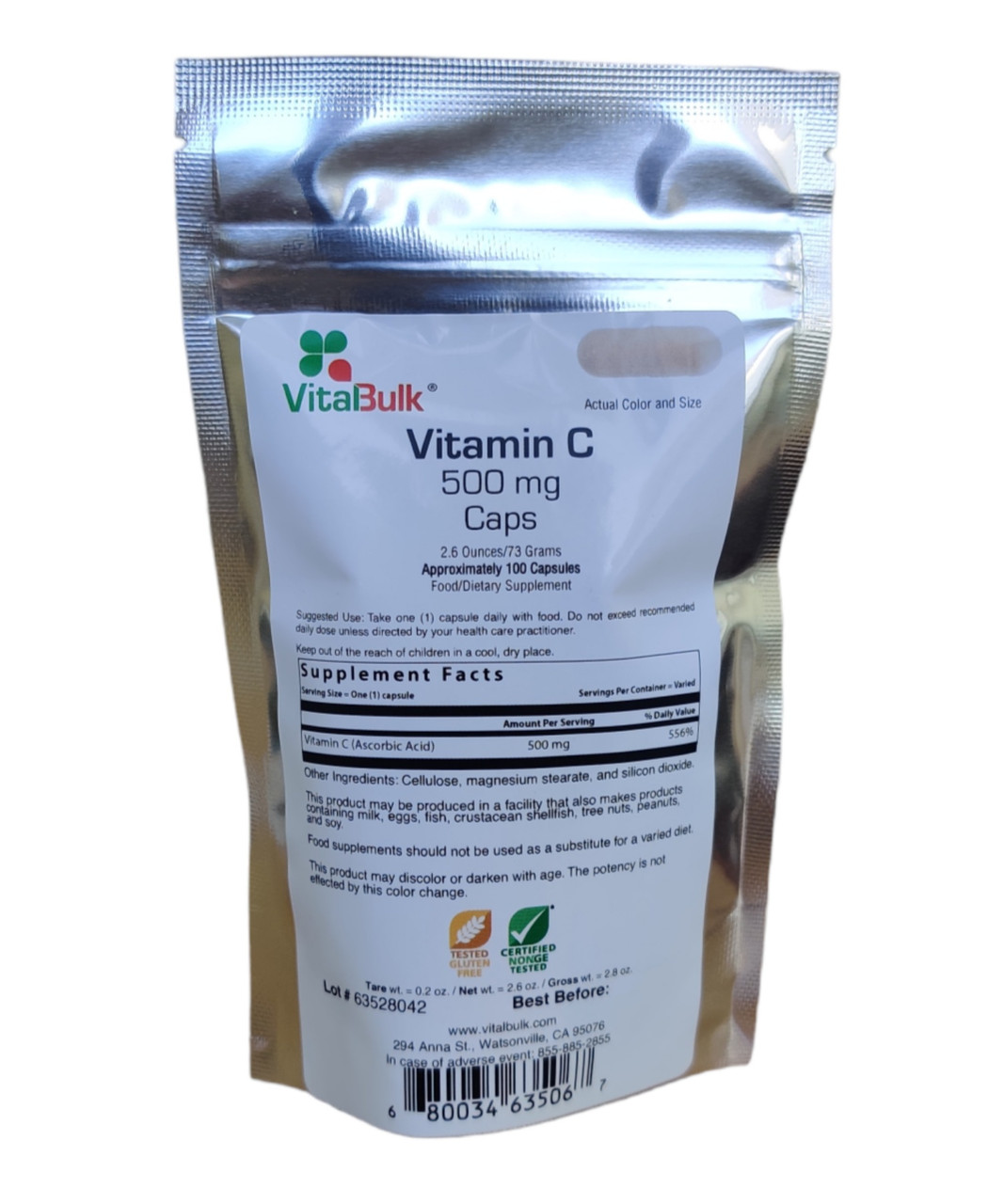 VitalBulk, Вітамін С 500 мг. Vitamin C 100капс.