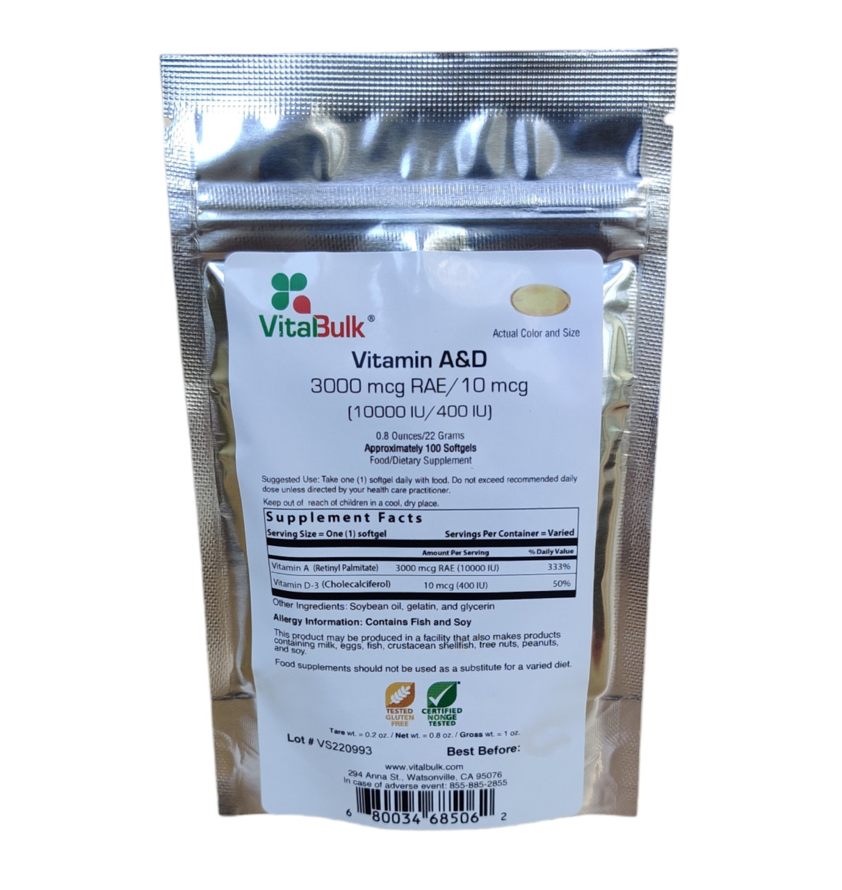 Вітамін A+D VitalBulk, 10000/400 IU  - 100капс.