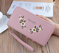 Модный женский кошелек клатч с вышивкой цветами на молнии Розовый хорошее качество