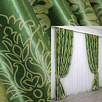 Комплект готовых штор блэкаут-софт, коллекция "Корона". Цвет зеленый с оливковым. Код 1279ш(А)