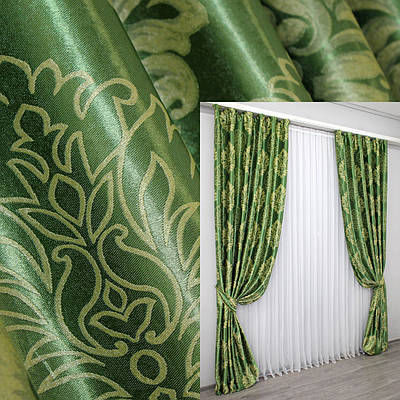 Комплект штор (2шт. 1,5х2,75м.) блекаут-софт, колекція "Корона". Колір зелений з оливковим. Код 1279ш(А) 33-0116