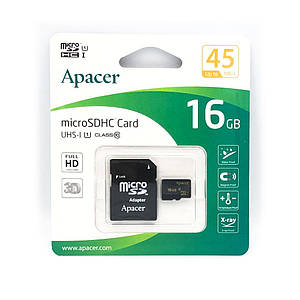 Картка пам'яті microSD/SDHC (UHS-I(1)) Apacer 16Gb (class 10) + адаптер