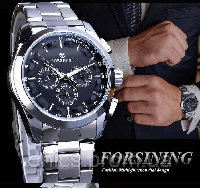 Мужские механические наручные часы Forsining S899 люкс качество механика Серебро хорошее качество - фото 7 - id-p1946667824