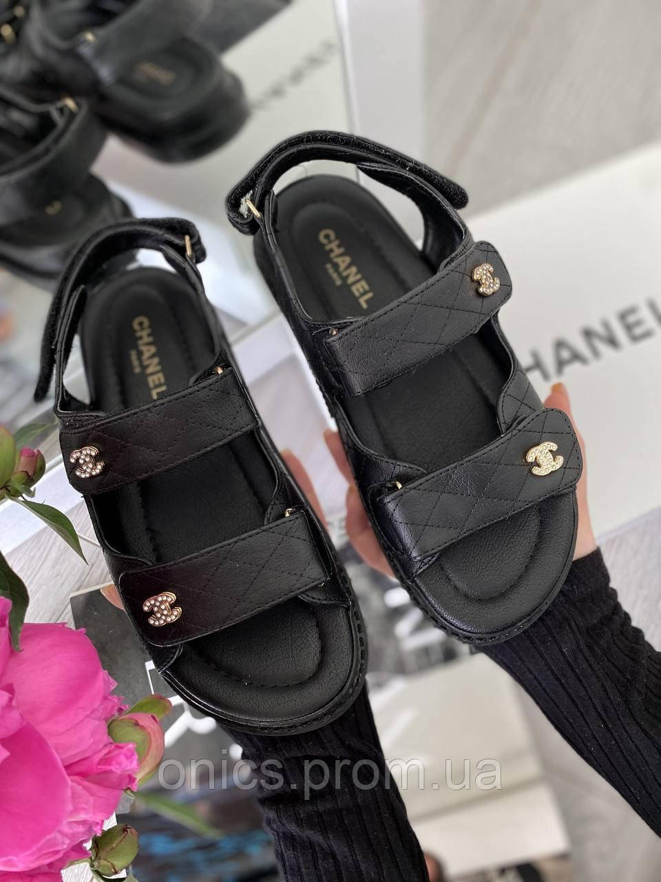 Chanel Sandals Black Leather