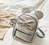 Маленький детский рюкзак Микки Маус с ушками и бантиком, мини рюкзачок для девочек блестящий с ушами