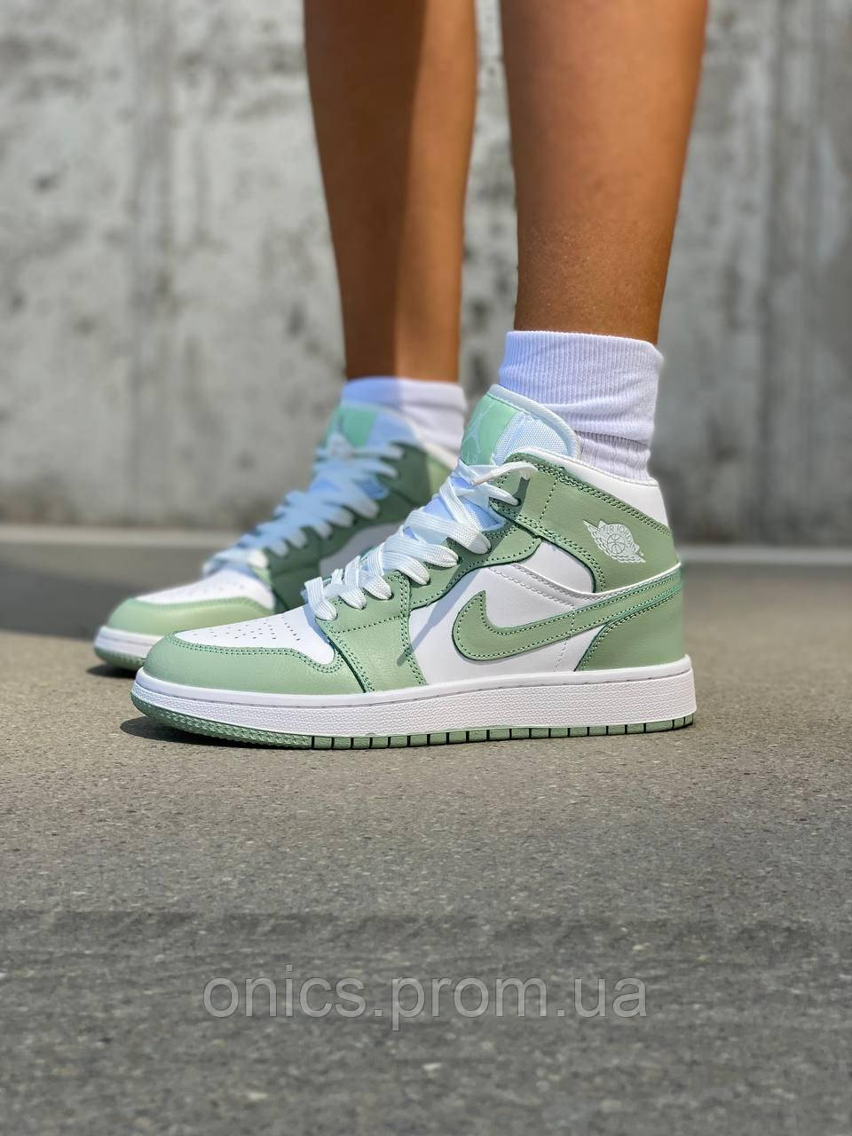 Nike Air Jordan 1 Retro Mid Green White 3 хорошее качество кроссовки и кеды хорошее качество Размер 36 - фото 2 - id-p1946588081