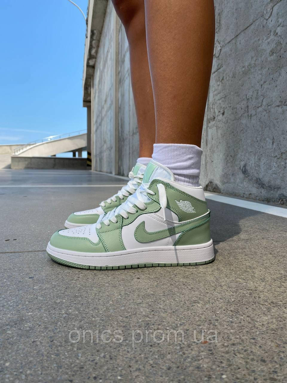 Nike Air Jordan 1 Retro Mid Green White 3 хорошее качество кроссовки и кеды хорошее качество Размер 36 - фото 7 - id-p1946588081