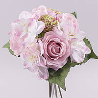 Букет троянда + гортензія з часничком пудровий-рожевий