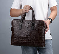Оригинальный мужской деловой портфель под рептилию для документов формат А4 мужская сумка Крокодил Коричневый