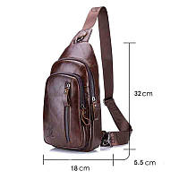 Кожаная нагрудная сумка слинг на одно плечо T1000 BULL коричневая хорошее качество