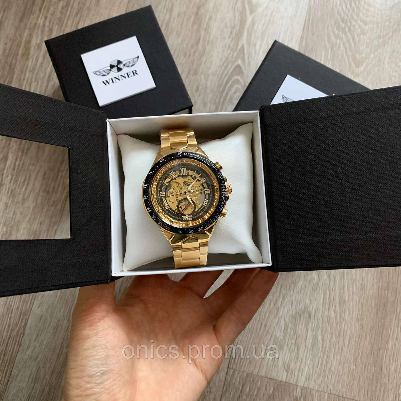 Мужские наручные часы Winner Gold механика в коробке хорошее качество - фото 3 - id-p1946656822