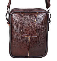 Мужская кожаная сумка через плечо компактная барсетка коричневая 16х12 хорошее качество
