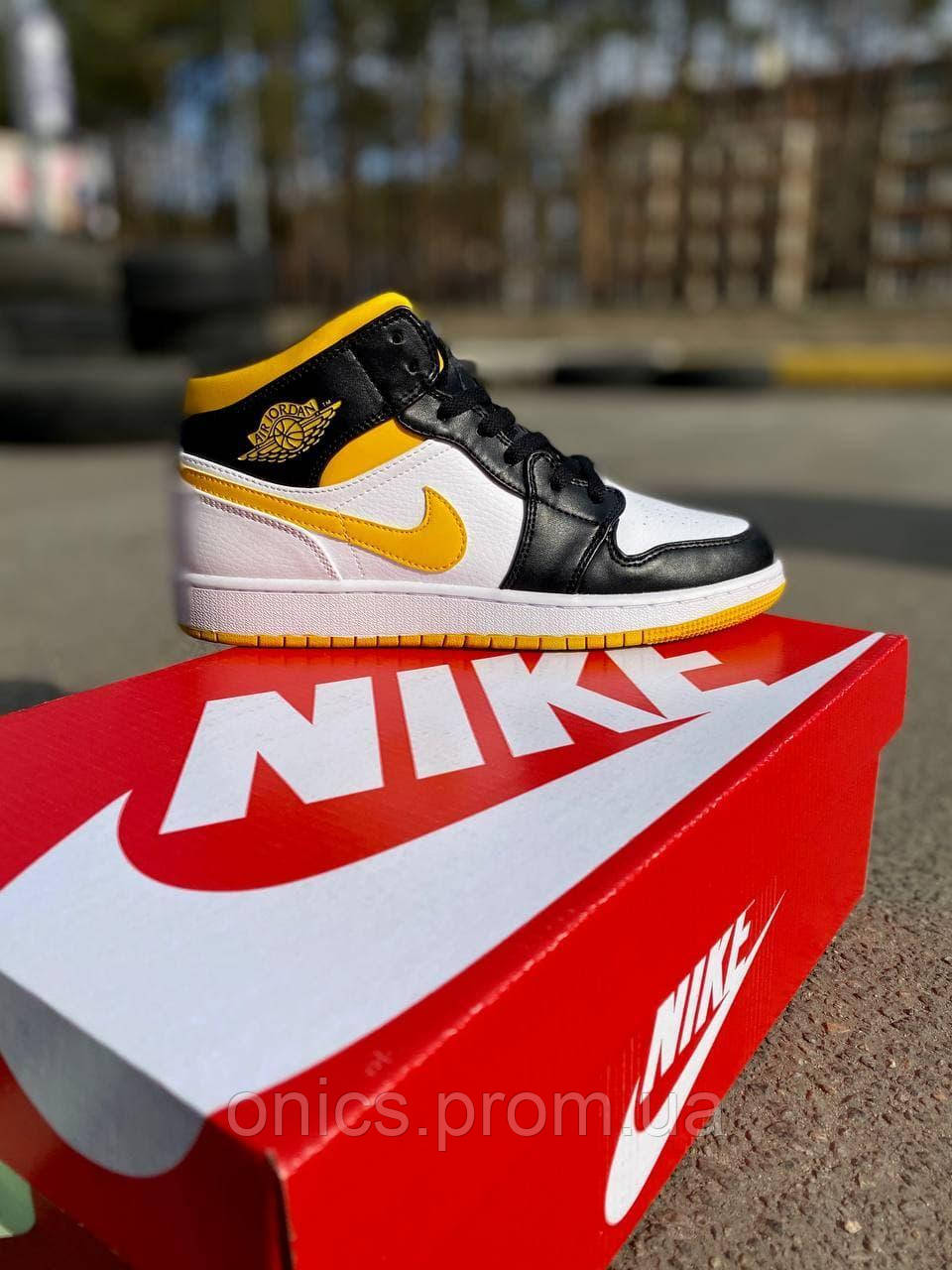 Nike Air Jordan 1 Retro Mid White Black Yellow кроссовки и кеды хорошее качество хорошее качество Размер 38 - фото 2 - id-p1946649439