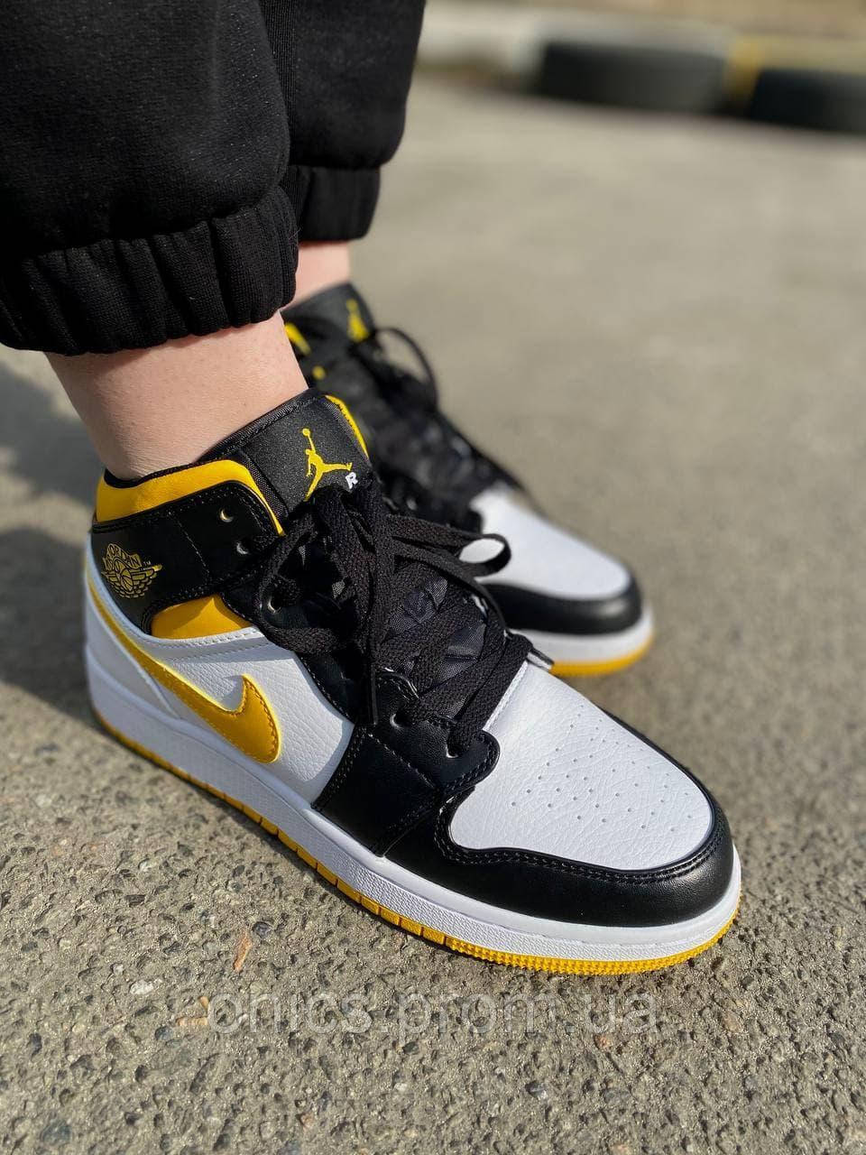 Nike Air Jordan 1 Retro Mid White Black Yellow кроссовки и кеды хорошее качество хорошее качество Размер 38 - фото 4 - id-p1946649439