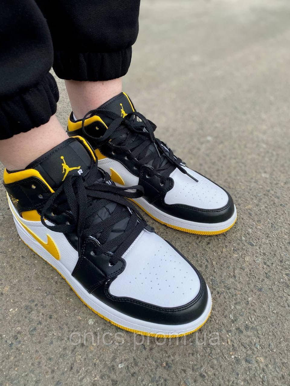 Nike Air Jordan 1 Retro Mid White Black Yellow кроссовки и кеды хорошее качество хорошее качество Размер 38 - фото 7 - id-p1946649439