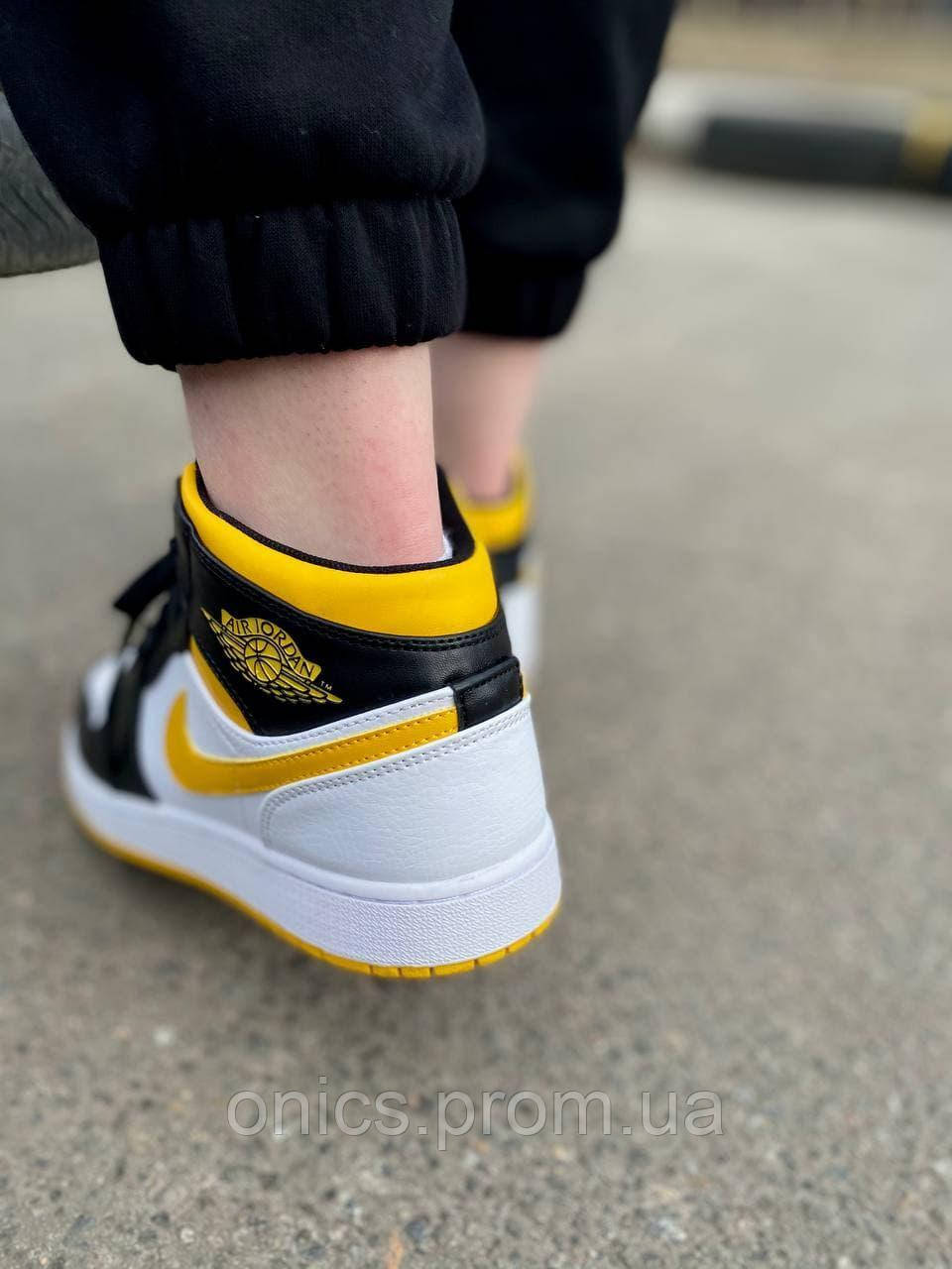 Nike Air Jordan 1 Retro Mid White Black Yellow кроссовки и кеды хорошее качество хорошее качество Размер 38 - фото 8 - id-p1946649439