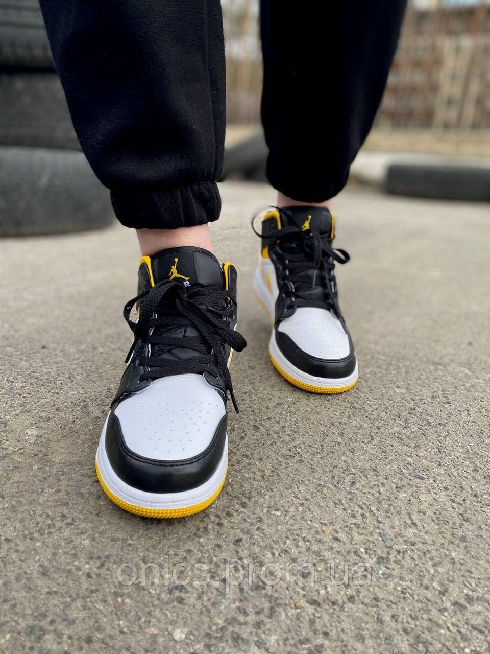 Nike Air Jordan 1 Retro Mid White Black Yellow кроссовки и кеды хорошее качество хорошее качество Размер 38 - фото 9 - id-p1946649439