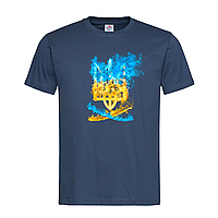 Темно-синяя мужская/унисекс футболка Герб Украины в огне (1-11-9-темно-синій)