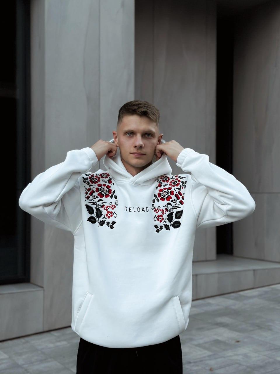 Кофта чоловіча зимова на флісі тепла з капюшоном rozpys біла толстовка зима флісова худі чоловіче