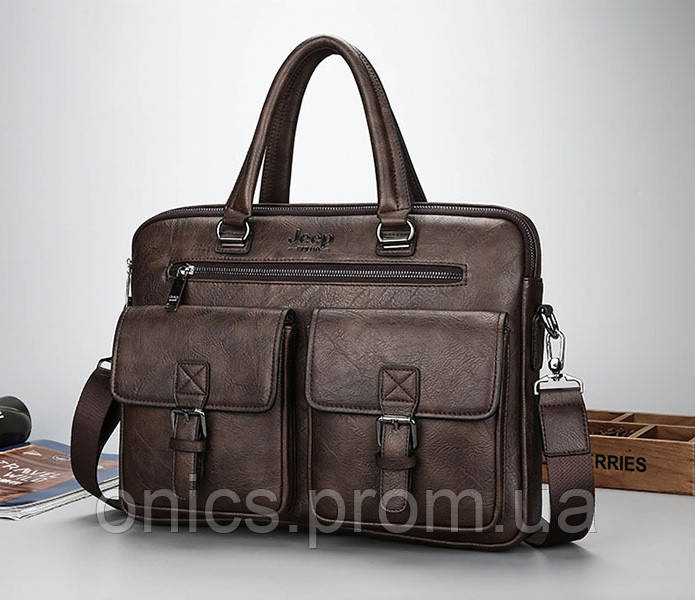 Мужской деловой портфель для документов Jeep формат А4, сумка офисная для работы мужская Темно-коричневый - фото 1 - id-p1946664102