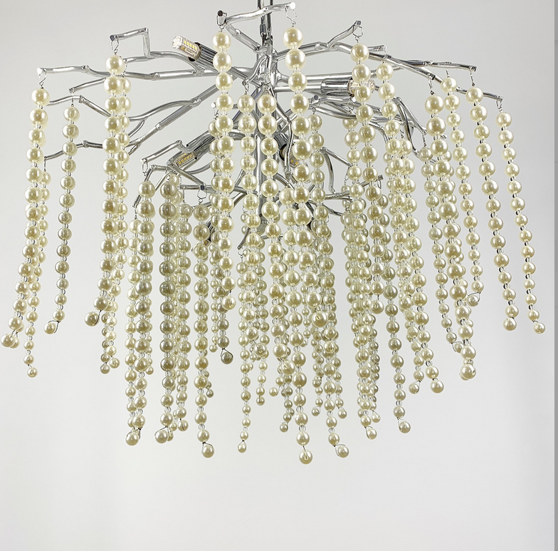 Люстра Рустик з плавно звисаючими перлами-намистинами. у двох кольорах каркасу: золото, хром діаметром 60/80см, фото 1