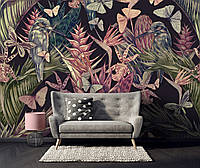 Флизелиновые фотообои в стиле джунгли 312x219 см Природа Тропические растения Бабочки и птицы (14115VEXXL)