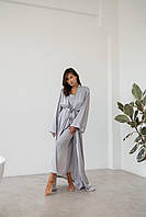 Шелковый серый халат Anetta из шелка армани стильная и качественная одежда для женщин для дома L/XL