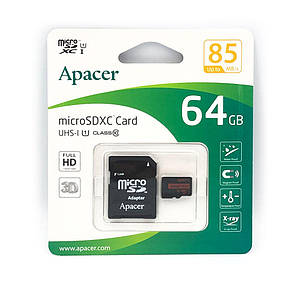Картка пам'яті microSD/SDXC (UHS-I(1)) Apacer 64Gb (class 10) + адаптер