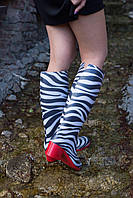 Резиновые сапоги женские стильные высокие, Ботинки сапоги резиновые женские красивые демисезонные Зебра