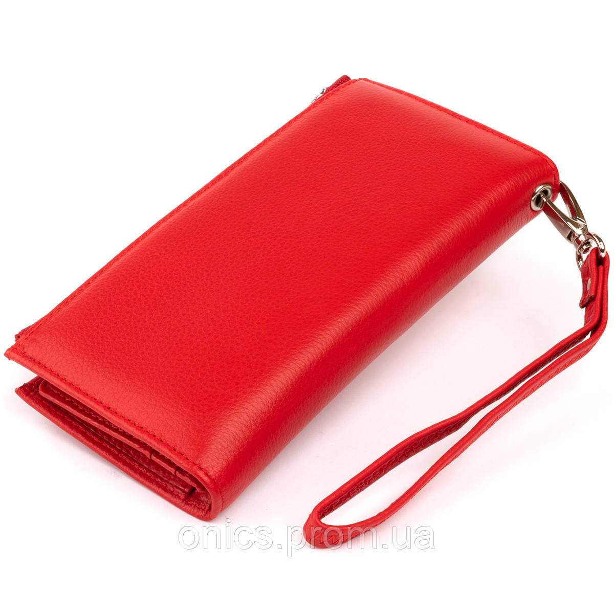 Оригинальный кошелек кожаный женский на хлястике с кнопкой ST Leather 19281 Красный хорошее качество - фото 3 - id-p1946678267