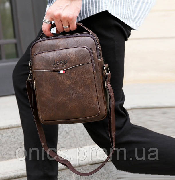 Мужская сумка планшетка Jeep повседневная, барсетка сумка-планшет для мужчин эко кожа хорошее качество - фото 1 - id-p1946665218