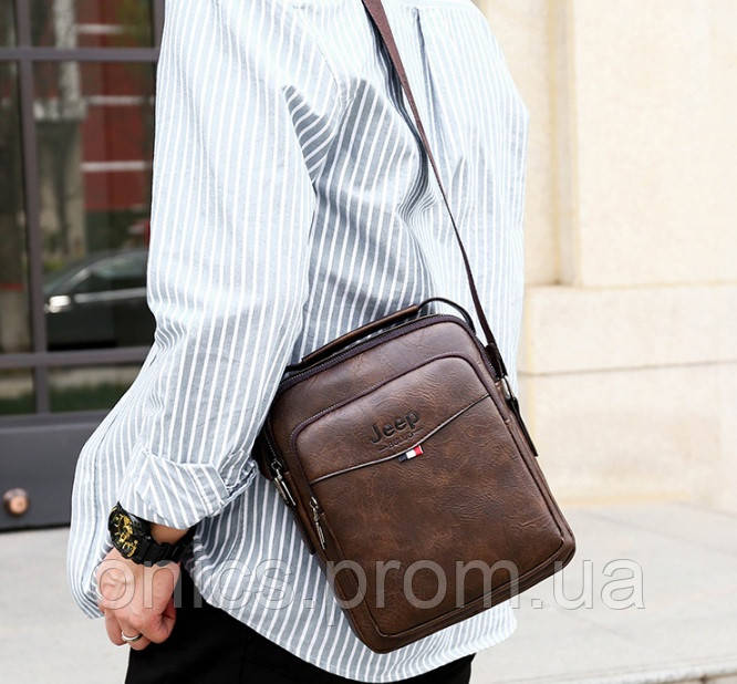 Мужская сумка планшетка Jeep повседневная, барсетка сумка-планшет для мужчин эко кожа хорошее качество - фото 4 - id-p1946665218