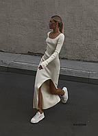 Сукня міді з розрізом у рубчик 42/46 у молочному кольорі