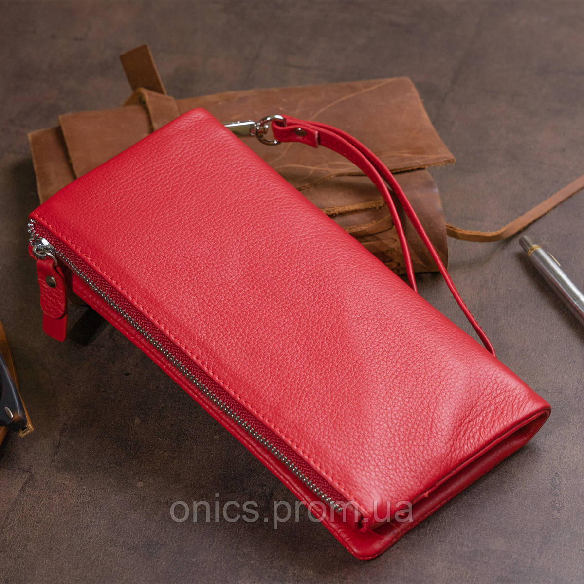 Кошелек-клатч из кожи с карманом для мобильного ST Leather 19315 Красный хорошее качество - фото 7 - id-p1946678286
