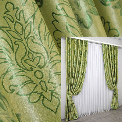 Комплект штор (2шт. 1,5х2,75м.) блекаут-софт, колекція "Корона". Колір оливковий з зеленим. Код 1279ш(Б) 33-0115