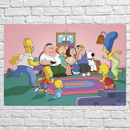 Плакат "Сімпсони та Гріффіни, Simpsons, Family Guy", 40×60см, фото 2